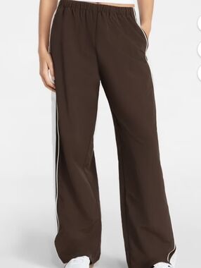 Brown Wide-Leg Track Pants with Side Stripe